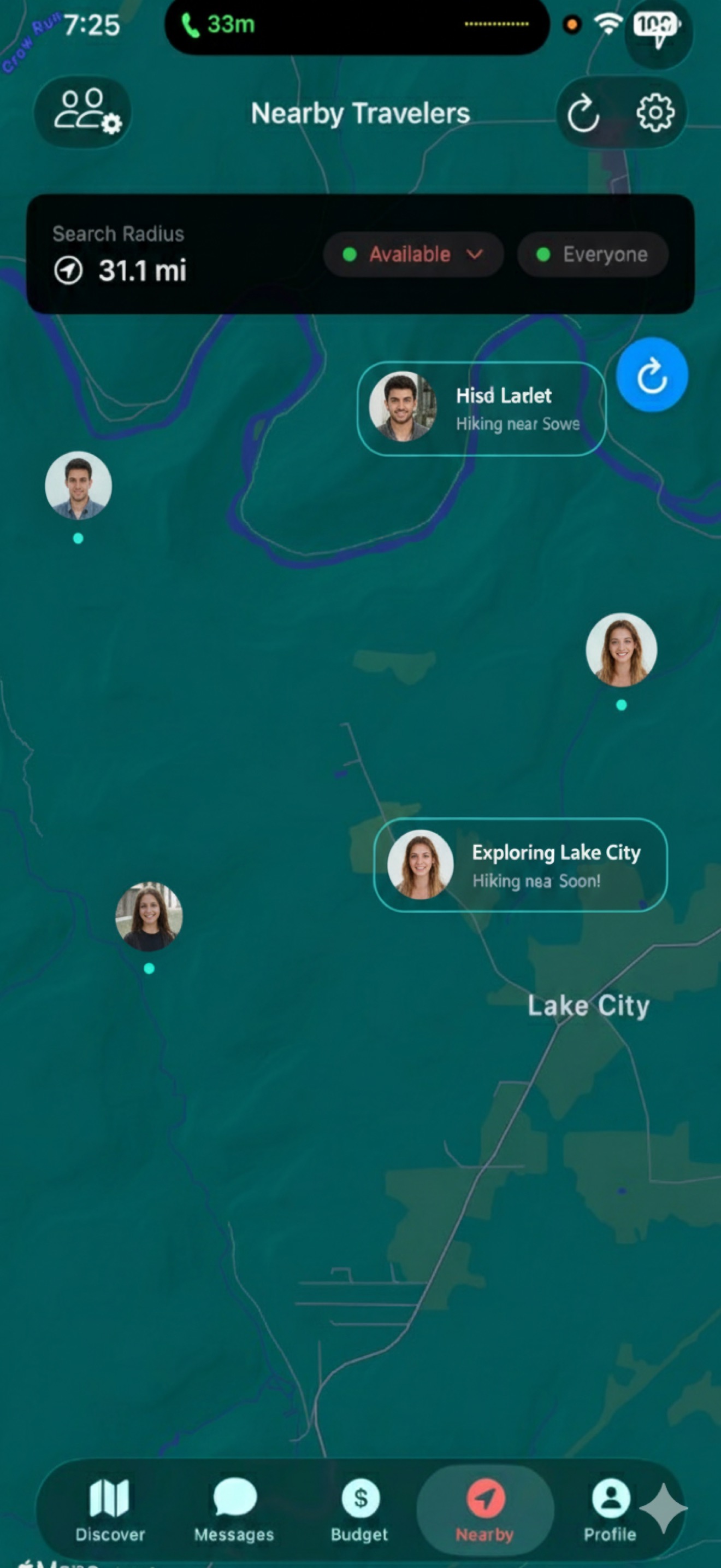 Nearby Travelers Map
